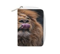 YTLKGFP Étui de rangement en cuir pour cartes de crédit - Étui pour cartes de crédit avec fermeture éclair pour homme et femme, motif lion qui sort la langue, 16 x 11,4 cm, contemporain, Lion sort de