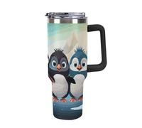 YTLKGFP Gobelet de grande capacité de 1200 ml avec poignée - Motif pingouins mignons - Couvercle à paille - Bouteille d'eau isotherme en acier inoxydable - Anti-fuite - Garde les boissons froides ou
