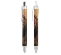 YTLKGFP Lot de 2 stylos à bille rétractables personnalisés en forme de lion rugissant en colère - Encre noire lisse - Convient pour le travail, l'école, l'obtention d'un diplôme