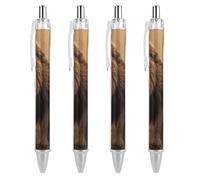 YTLKGFP Lot de 4 stylos à bille rétractables personnalisés en forme de lion rugissant en colère - Encre noire lisse - Convient pour le travail, l'école, l'obtention d'un diplôme
