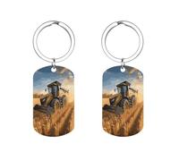 YTLKGFP Porte-clés en métal personnalisé avec motif tracteur agricole - Pour clés, sac à dos, tractions et plus encore, 5,1 x 2,8 cm, Récolte des tracteurs agricoles, 2 * 1.1 inches
