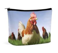 YTLKGFP Trousse de maquillage en cuir synthétique avec fermeture éclair - Étanche - Grande capacité - Motif poulet
