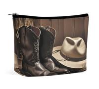 YTLKGFP Trousse de maquillage en cuir synthétique avec fermeture éclair - Étanche - Grande capacité - Motif bottes de cowboy