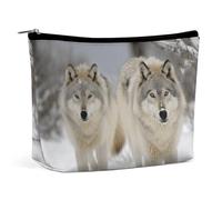 YTLKGFP Trousse de toilette en cuir synthétique avec fermeture éclair - Étanche - Grande capacité - Motif loups
