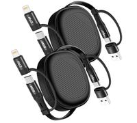 YTLUSN 5 en 1 Cable Multi Chargeur[2Pack, 1.2M], PD 60W Câbles Universel USB A/C vers USB C/Lightning Charge Rapide Câble Rétractable Multi Embout pour iPhone 16/15/14/13 Pro Max/SE/iPad/CarPlay