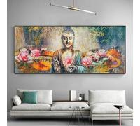 ytonghao Impression sur toile abstraite Bouddha Lotus aquarelle décoration murale horizontale bouddhisme affiche religion zen peinture pour salon 40 x 120 cm sans cadre