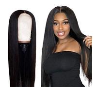 YTOOZ Perruque Lace Front Synthétique Cheveux Raides 13X4 Perruque Lace 150% Cheveux Brésiliens Perruque Femme Fibre Résistante à la Chaleur Perruque Aspect Naturel (Noir),22 Pouces