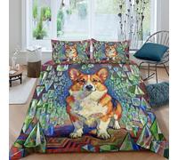 YTPONBCSTUG 3D Imprimé Welsh Corgi Housse De Couette 3 Pièces Super Douce Microfibre Parure De Lit avec Taie d'oreiller pour Enffourmis Adultes Double（200x200cm）