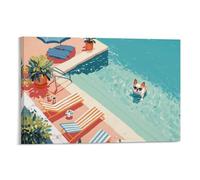 YTPONBCSTUG French Bulldog Impression Sur Toile David Hockney Pools Style Cadre Decoration Murale Tableau Decoration Murale Décoration Murale Pour Chambre Restaurant 12×18inch(30×45cm)