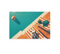 YTPONBCSTUG French Bulldog Impression Sur Toile David Hockney Pools Style Cadre Decoration Murale Tableau Decoration Murale Peinture Image Pour Maison Restaurant 12×18inch(30×45cm)