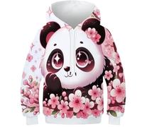 YTPONBCSTUG Sweat À Capuche avec Imprimé Amusant 3D Sakura-Panda Pull À Manches Longues pour Garçon Et Filles À Capuche Enfants avec Poche Âge : 6-15 Ans