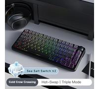 YTrBXZ AK820 Max Tri Mode Wireless Bluetooth Mechanical Gaming Keyboard 82 avec rétro-éclairage RVB 4000mAh Commutateurs swappables Chauds(Black-Sea Switch)