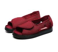 YTREDF Chaussures pour Femmes Diabétiques Réglable Orthopédique Sandales Bout Ouvert Large Fermeture Scratch Orthopédique Chaussons Antiderapant PPGE Home,Rouge,38EU