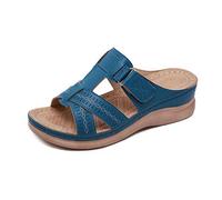 YTREDF Sandales Compensées Cuir Femme Confortable Mules Femme Compensees Chaussons, Sandale Plateforme Eté, Anti-dérapant, Confortables, Respirant,Bleu,37