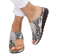 YTREDF Sandales Femme Plates, Tong Femme PU Sandale Orthopedique Mules Compensees Ete Confort idéal pour Hallux Valgus Gros Orteil Pieds Larges,Snake Print,4.5UK/35EU/5.5US