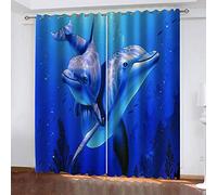 YTSDBB Rideaux Occultant Chambre Dauphin Animal Bleu L 160 x H 115 cm 3D Impression Isolant Thermique Isolant phonique 90% Rideaux Occultant à Oeillets Douceur Rideau Chambre Garçon Fille