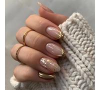 Ytseazn-24 Pièces Or Français Dentelle Design Faux Ongles Impression Feuille D'or Motif Faux Ongles Brillant Acrylique Ongles Couverture Complète Méthode De Colle