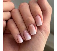 Ytseazn-24pcs French Medium Square Press Nails Nu Blanc Dégradé Faux Ongles Acrylique Art Ensemble Complet Faux Ongles Sticky Nails Femmes Et Filles(Couleur Rose)