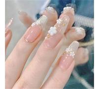 Ytseazn-Faux Ongles Mi-Longue ,Ballerine 3d Sakura Japan Fleurs Flowers Cat Eye Magnetic French Perle Gold Ligne Fairy Sweet Press On Nails Avec Colle À Ongles,Coquette Fake Nails
