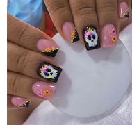 Ytseazn-Lot De 24 Faux Ongles Carrés À Presser Pour Halloween-Rose-Motifs Fantômes Mignons-Couverture Complète-Faux Ongles À Coller Sur Les Ongles Pour Femmes Et Filles(A)