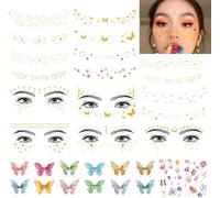 Ytseazn-Lot De 32 Feuilles De Tatouages Temporaires Pour Visage,20 Feuilles De Tatouages Métalliques Pailletés Pour Taches De Rousseur,12 Faux Tatouages Papillons Pour Festival,Maquillage,Rave