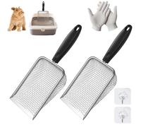 YTSMFL Lot de 2 pelles pour chat - En acier inoxydable - Pour litière - Avec longue poignée - Passoire à terre - Pour toutes les litières