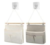 YTSMFL Lot de 2 sacs de rangement à suspendre, gris et blanc, grande capacité, 3 compartiments avec crochets adhésifs, pour la maison, l'école, le bureau, le magasin