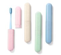 YTSMFL Lot de 4 étuis de rangement de brosse à dents de voyage en plastique pour brosse à dents familiale et professionnelle, Vert, bleu, beige, rose, Simplicité