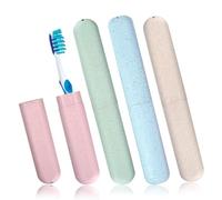 YTSMFL Lot de 4 étuis pour brosse à dents - Étui de voyage portable - Pour voyage, famille, bureau, Vert, bleu, beige, rose, Simple