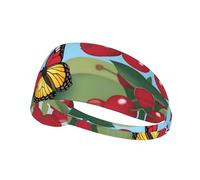 YTUOPWE Bandeau élastique pour homme et femme Motif papillon sur cerise Séchage rapide