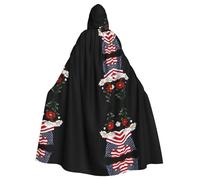 YTUOPWE Cape à capuche d'Halloween pour adulte Motif fleurs sous le drapeau national Photo confortable et douce avec grand bord adapté pour les soirées dansantes et les rassemblements