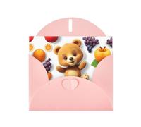 YTUOPWE Carte de vœux rose vierge et perle magnifique bloc de notes vierge Petit ours qui aime manger des fruits Image