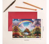 YTUOPWE Carte de vœux rouge à carreaux vierges et perle magnifique bloc de notes vierge Little World Under the Rainbow Picture