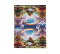 YTUOPWE Carte de vœux vierge bleue à carreaux et perle magnifique bloc de notes vierge Little World Under the Rainbow Picture