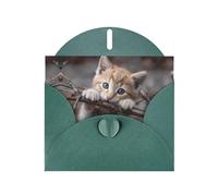 YTUOPWE Carte de vœux vierge vert foncé et perle magnifique bloc de notes vierge chaton tirant sur une branche Image