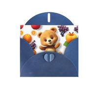 YTUOPWE Carte vierge bleue à carreaux de vacances et perle magnifique bloc de notes vierge Petit ours qui aime manger des fruits Image