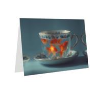 YTUOPWE Carte vierge bleue à carreaux de vacances et perle magnifique bloc de notes vierges Poisson rouge dans une tasse Image