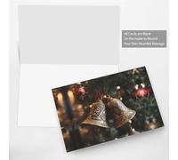 YTUOPWE Carte vierge bleue à carreaux et perles - Belles cloches sur le sapin de Noël