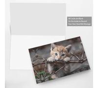 YTUOPWE Carte vierge grise à carreaux de vacances et perle magnifique bloc de notes vierge chaton tirant sur une branche Image