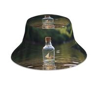 YTUOPWE Chapeau seau réfléchissant double face petit bateau en papier dans une bouteille en verre image pliable pour la plage camping noir