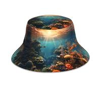 YTUOPWE Chapeau seau réfléchissant double face petit poisson paradis image pliable pour plage camping noir