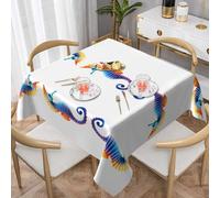 YTUOPWE Nappe décorative carrée motif hippocampe bleu, 137,2 x 137,2 cm, imperméable, infroissable, réutilisable pour cafés, buffets, pique-niques, mariages, fêtes