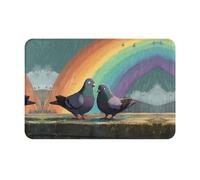 YTUOPWE Paillasson 40,6 x 61 cm Motif pigeons sous l'arc-en-ciel Image absorbant l'eau Antidérapant pour portes d'entrée, entrées et salles de bains
