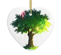 YTUOPWE Pendentif de Noël en céramique avec un grand arbre au soleil avec corde dorée pour une suspension facile