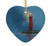 YTUOPWE Pendentif de Noël en céramique motif phare sur la côte avec corde dorée pour accrocher facilement la décoration