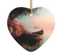 YTUOPWE Petit bateau sur la rive du lac Pendentif de Noël en céramique avec corde dorée pour accrocher facilement la décoration