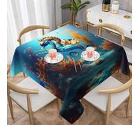 YTUOPWE Seabed Nappe décorative carrée motif hippocampe corail 137,2 x 137,2 cm, imperméable, infroissable, réutilisable pour cafés, buffets, pique-niques, mariages, fêtes