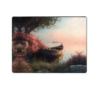 YTUOPWE Tapis de sol antidérapant 160 x 121,9 cm Petit bateau sur la rive du lac. Bonne absorption de l'eau, adapté pour la cuisine, la salle de bain et le salon