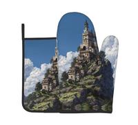 YTUOPWE The Castle on top of the hill Picture Kitchen Lot de 2 gants résistants à la chaleur et coussinets isolants