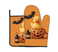 YTUOPWE The Joy of Pumpkin and Duck Picture Ensemble de 2 gants de cuisine résistants à la chaleur et coussinets isolants